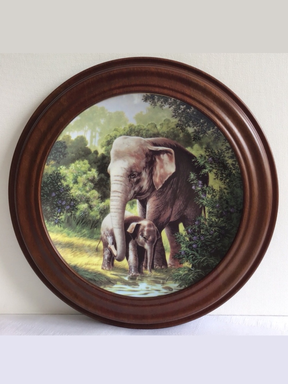 W S George The Asian Elephant Plate with Van Hygan & Smythe Display Frame